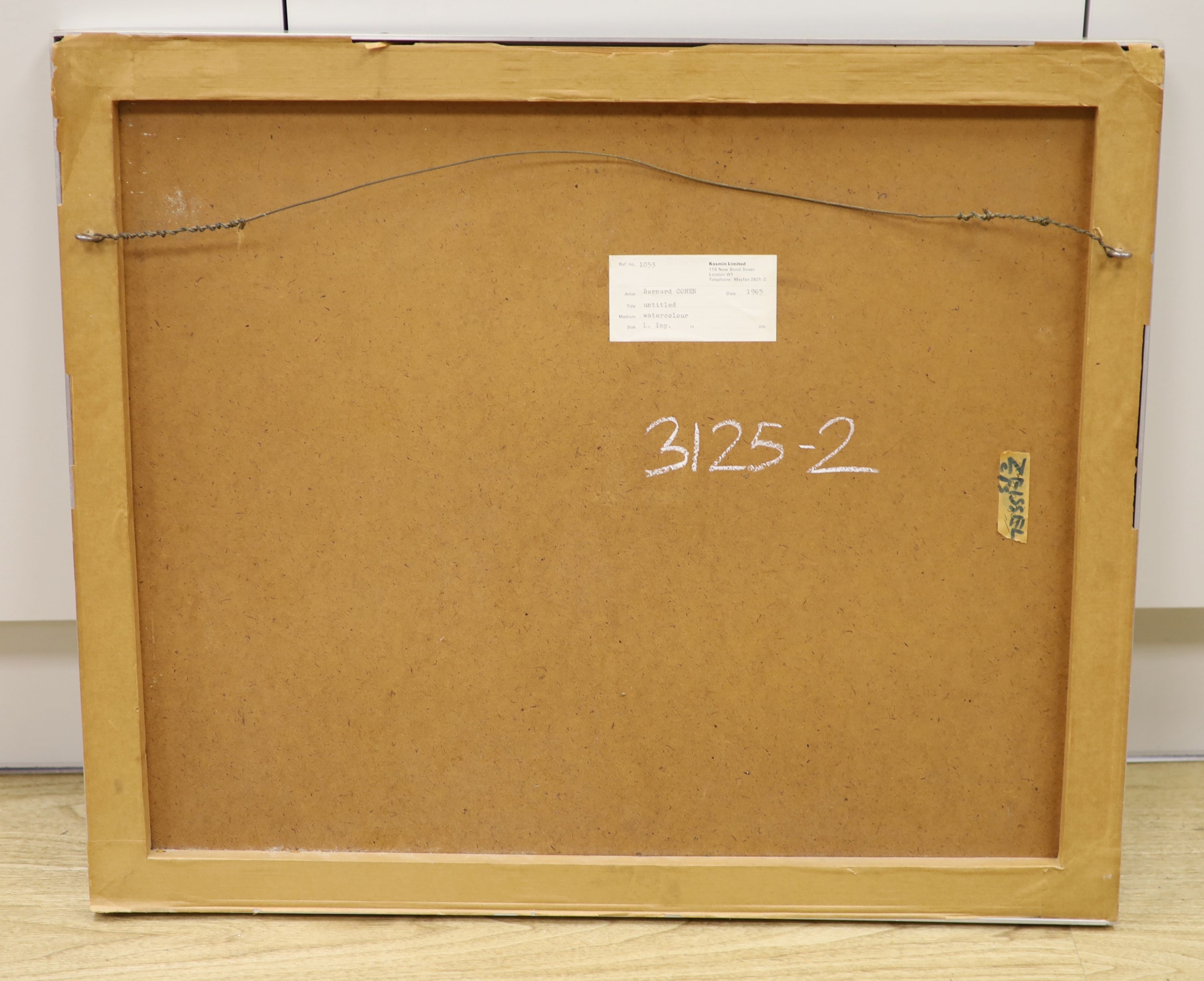Bernard Cohen, watercolour, Untitled, signed in pencil and dated 1963, Kamsin Gallery label verso, 52 x 63cm